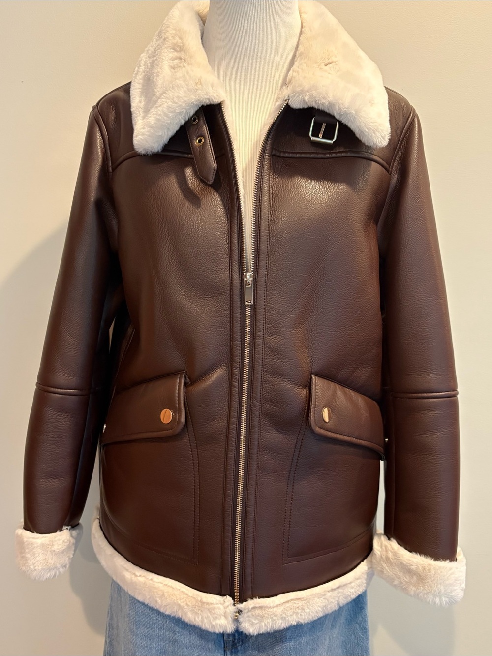 Joie faux leather faux fur jacket size medium